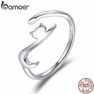 925 Sterling Silver Sticky Cat with Long Tail Finger Ring Women