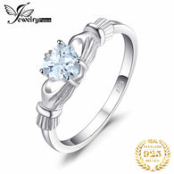 Natural Aquamarine Irish Claddagh Ring Solid 925 Sterling