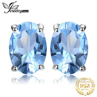 Natural Sky Blue Topazss Birthstone Stud Earrings Solid 925