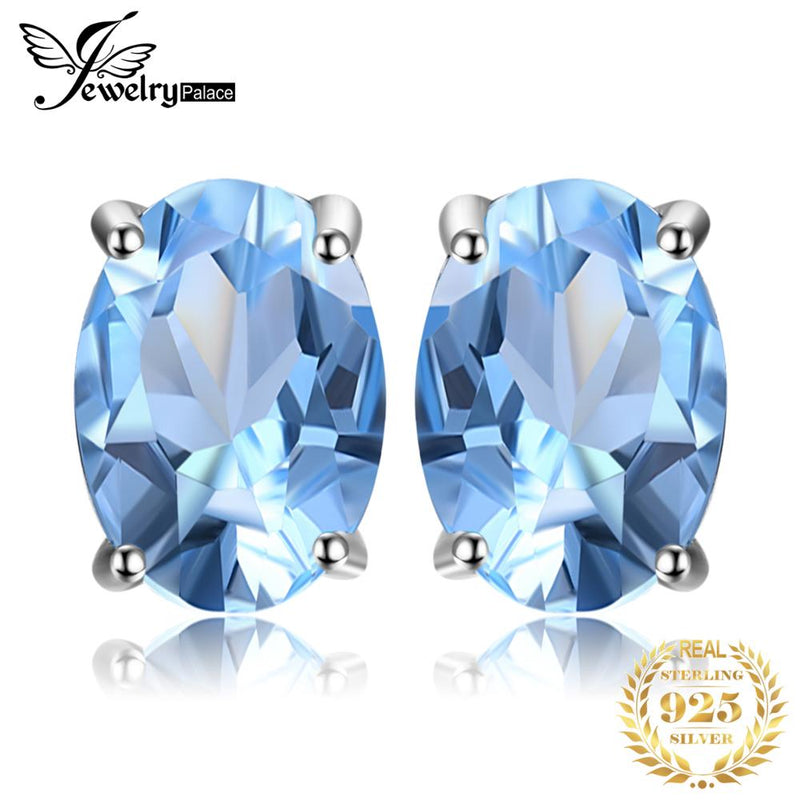 Natural Sky Blue Topazss Birthstone Stud Earrings Solid 925