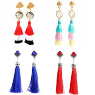 Bohemian Crystal Tassel Earrings Silk Fabric Exaggerated