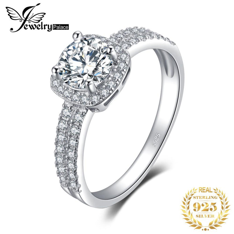 JewelryPalace Halo 1.1ct Round Cubic Zirconia Engagement Promise Ring Genuine 925 Sterling Silver Ring For Women Fashion Jewelry