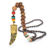 Handmade Nepal Necklace Buddhist Mala Wood Beads Pendant