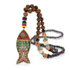 Handmade Nepal Necklace Buddhist Mala Wood Beads Pendant