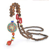 Handmade Nepal Necklace Buddhist Mala Wood Beads Pendant