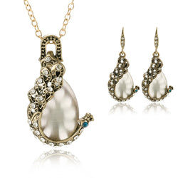 Classic Moonstone Stone Earrings Pendant With Chain Set Peacock