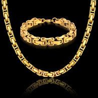 Hip Hop Byzantine Box Chain Set Solid Stainless Steel