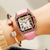 Women Square Diamond Wrist Watches Leather Strap